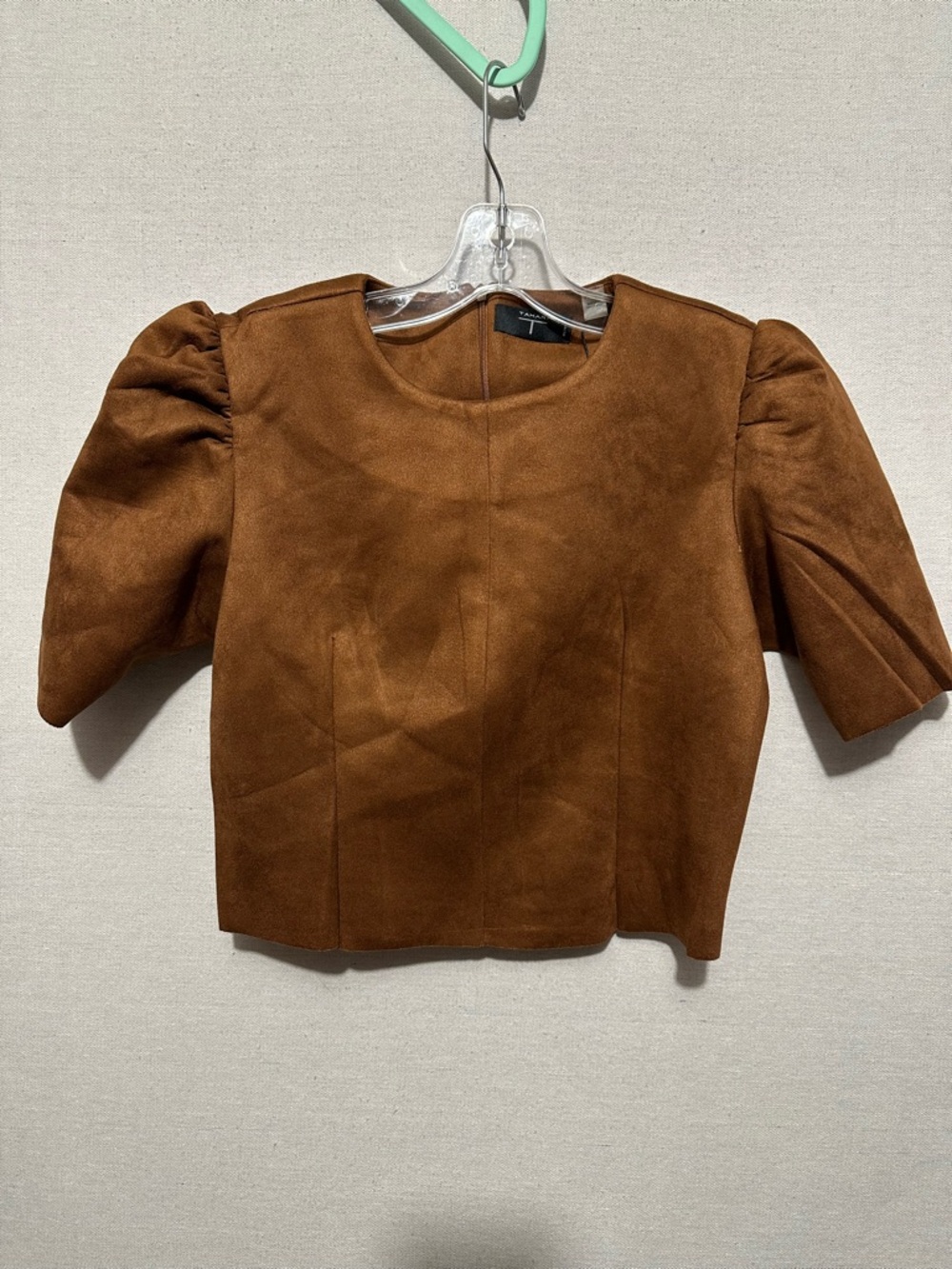 NWT Tahari Puff Sleeve Faux-Suede Top - size PM